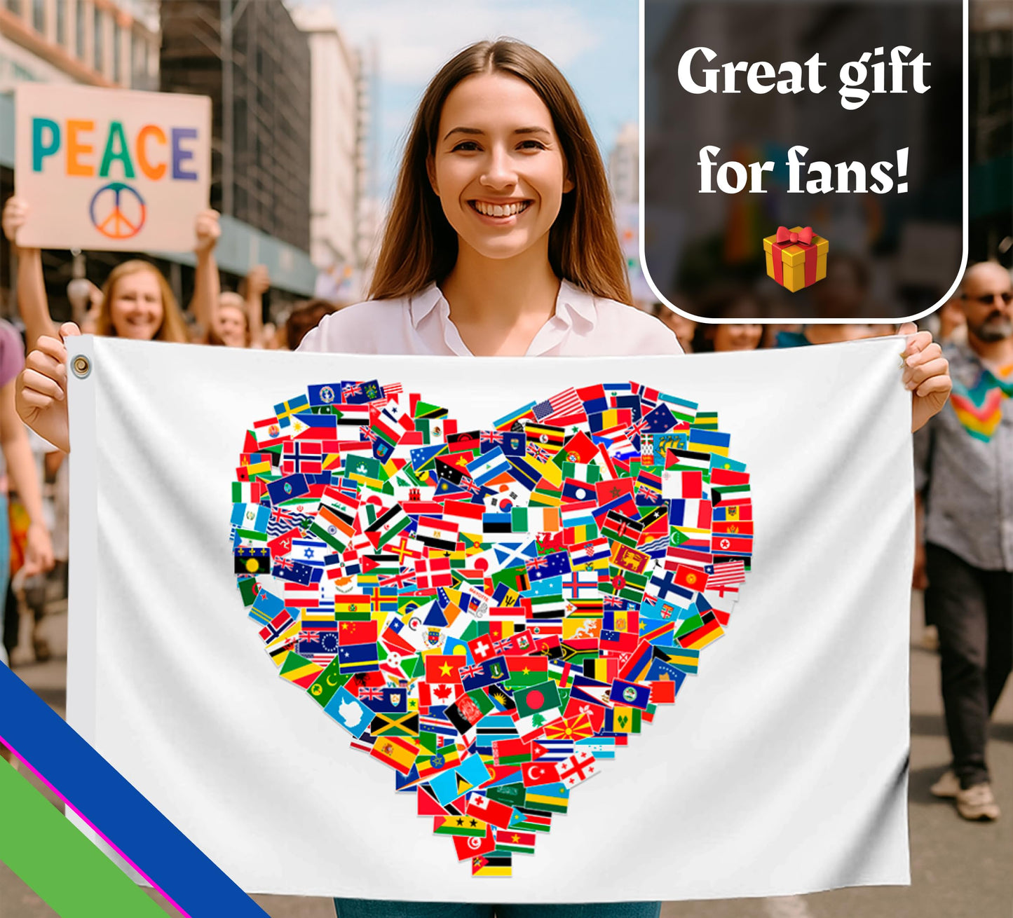 3x5 Feet World Single Sided Flags with 2 Grommets - Peace Love Heart International Global World Country Outdoor Garden Flag - Home Decor Standing