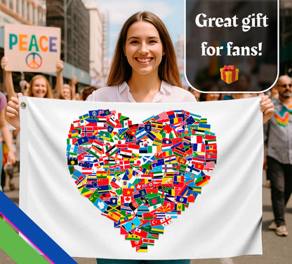 3x5 Feet World Single Sided Flags with 2 Grommets - Peace Love Heart International Global World Country Outdoor Garden Flag - Home Decor Standing