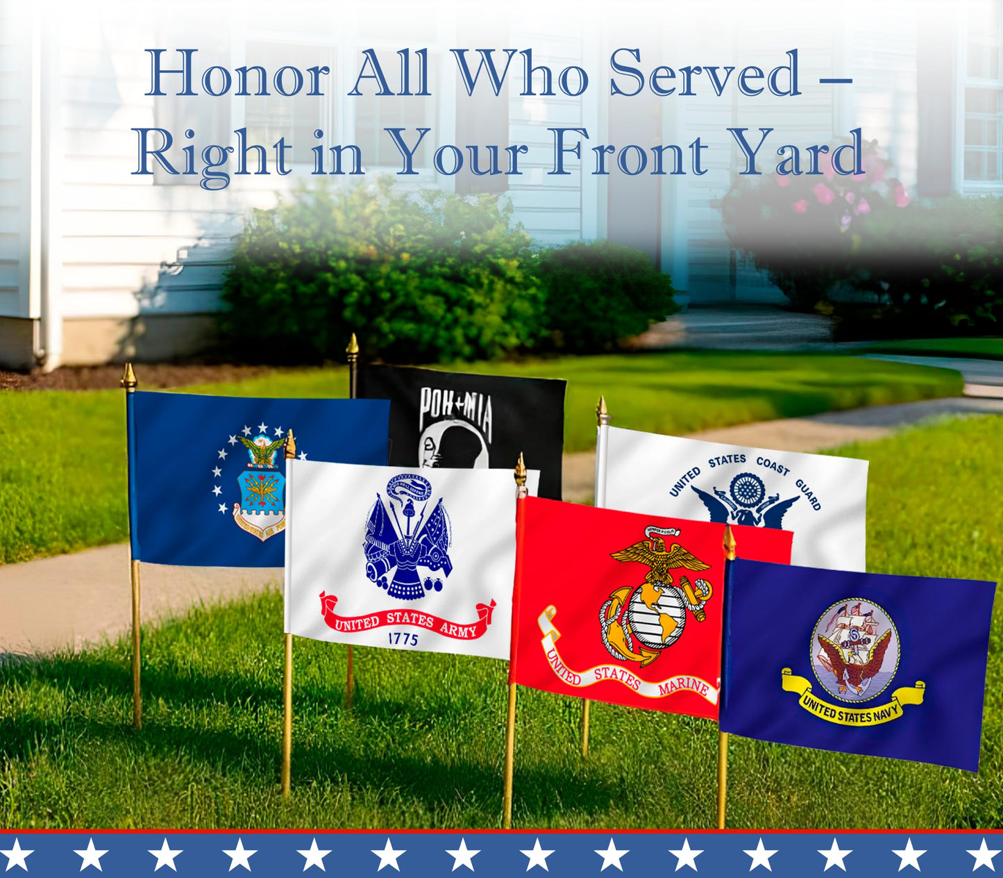 Set of 6 Single Sided Military 5 Branches Army Navy Marines Air Force Coast Guard and Pow Mia Stick Flag 12x18 inch - Army Polyester Flags