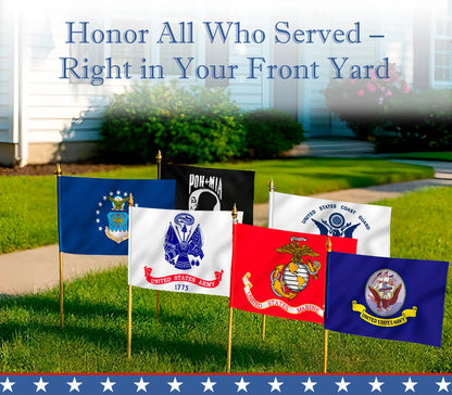 Set of 6 Single Sided Military 5 Branches Army Navy Marines Air Force Coast Guard and Pow Mia Stick Flag 12x18 inch - Army Polyester Flags