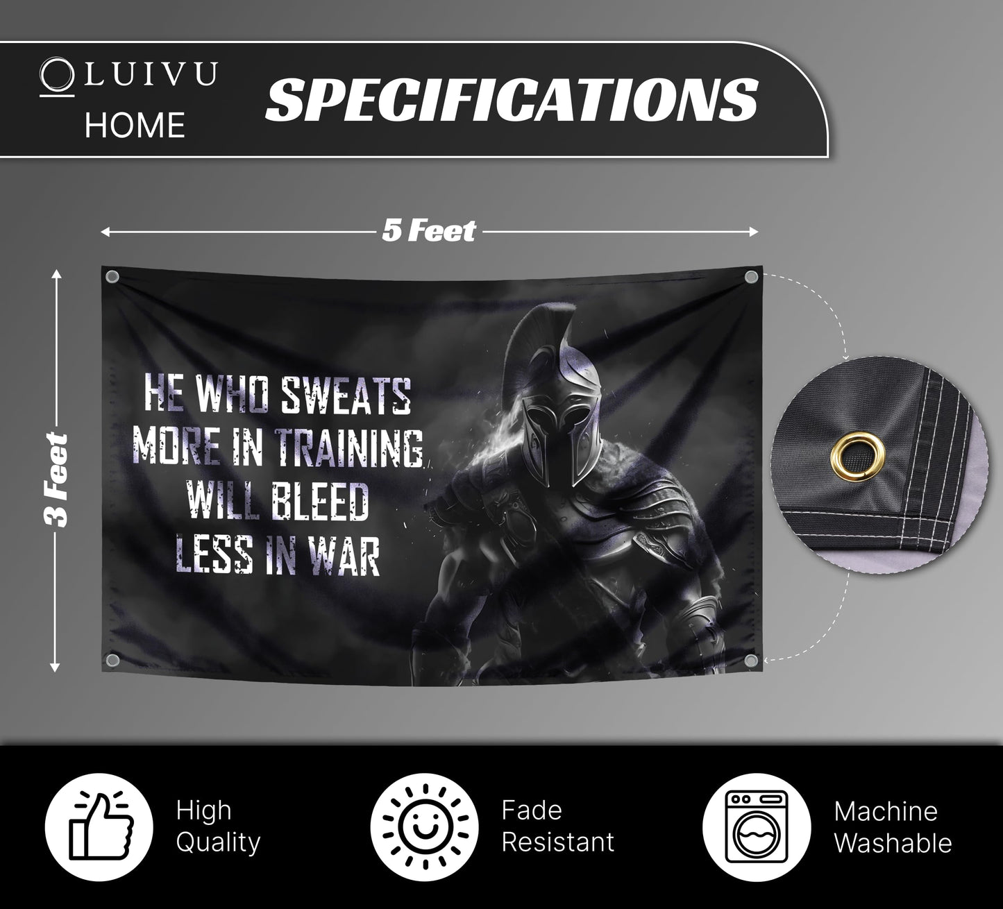3x5 Ft Motivational Polyester Flag He Who Sweats More In Training Will Bleed Less In War with 4 Grommets - Improvement Wall Decor for Home or Gym