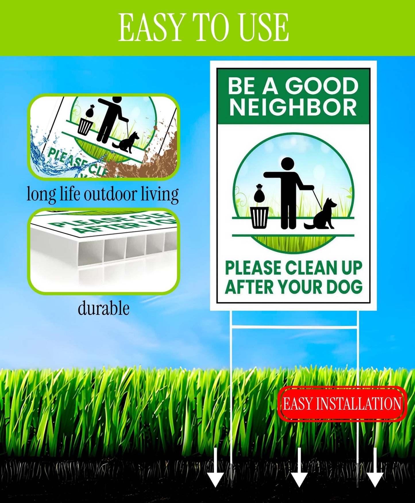 12x8 3X Neighbor Clean Up After Your Dogs Plastic Signs - No Dog Poop Double Sided Sign for Yard - No Dogs Allowed or Keep off Grass Sign