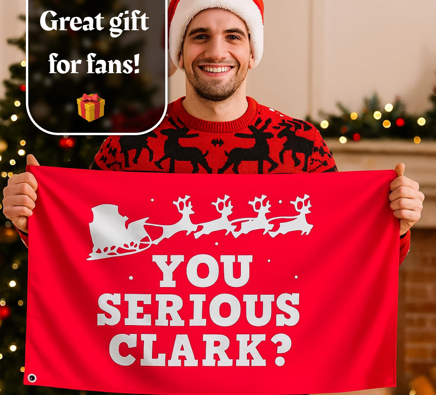 3x5 Ft Winter Merry Christmas Polyester Flag with 2 Grommets - You Serious Clark? - Single Sided Decoration Funny Holiday Flags for Outdoor Farmhouse