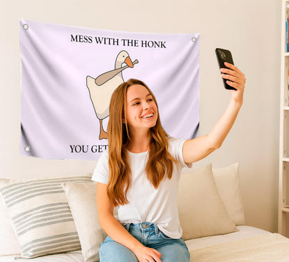 3x5 Feet Single Sided Flag with 4 Brass Grommets - Cartoon Meme Polyester Flag "Mess with the Honk" - Poster with Illustration Humorous