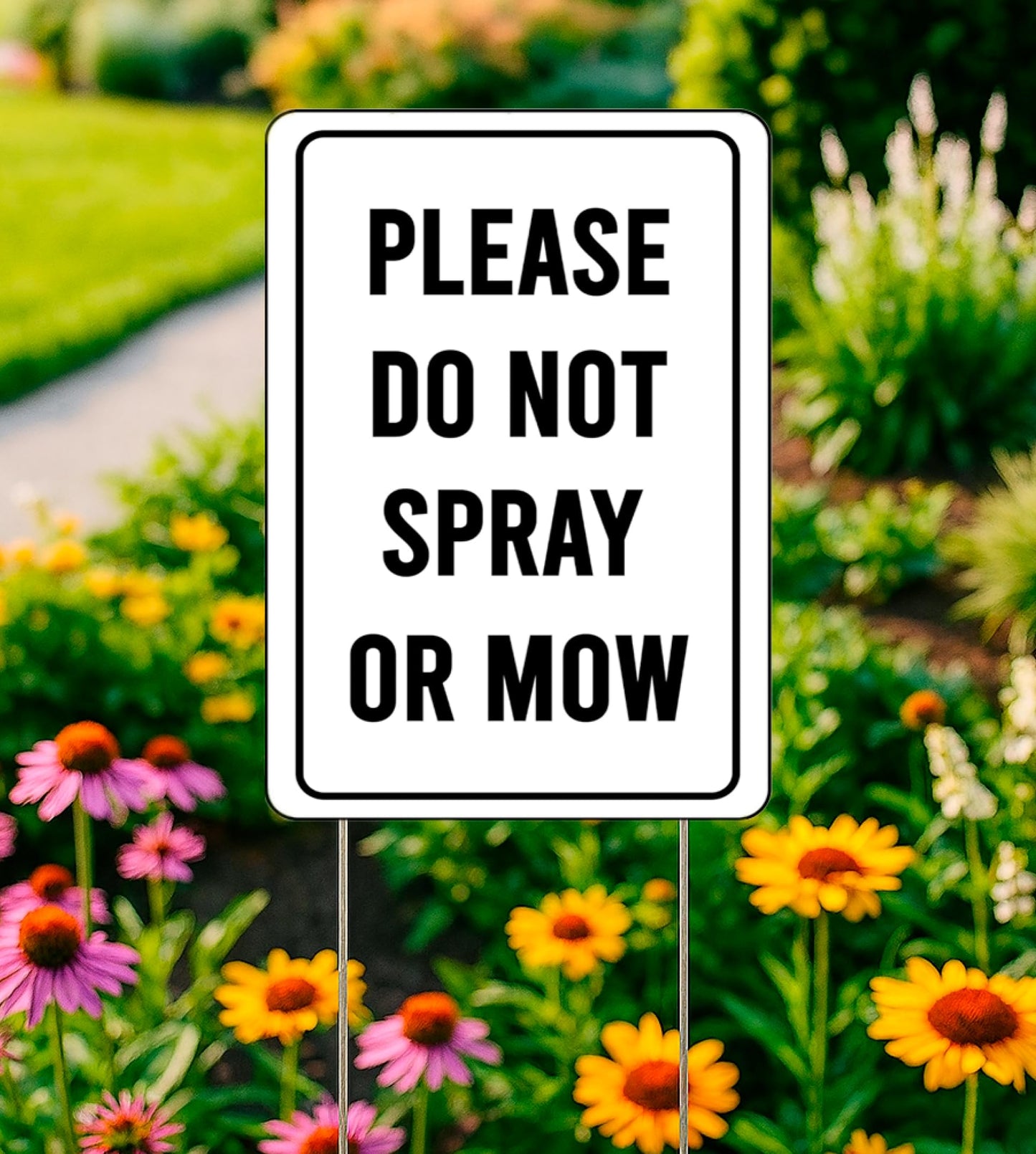 Set of 3 Double Sided Please Do not Spray or Mow Sign with Metal Stakes - 12x8 Inches Plastics Garden Signs Outdoor or Indoor for Lawn Yard