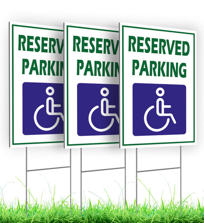 12x8 in Reserved Parking Wheelchair Sign, Pack of 3 – Double-Sided with Metal Stakes