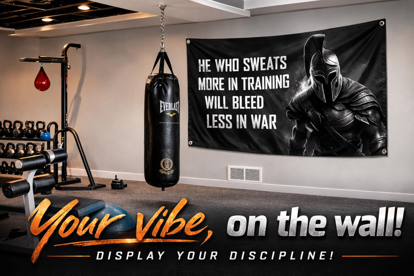 3x5 Ft Motivational Polyester Flag He Who Sweats More In Training Will Bleed Less In War with 4 Grommets - Improvement Wall Decor for Home or Gym