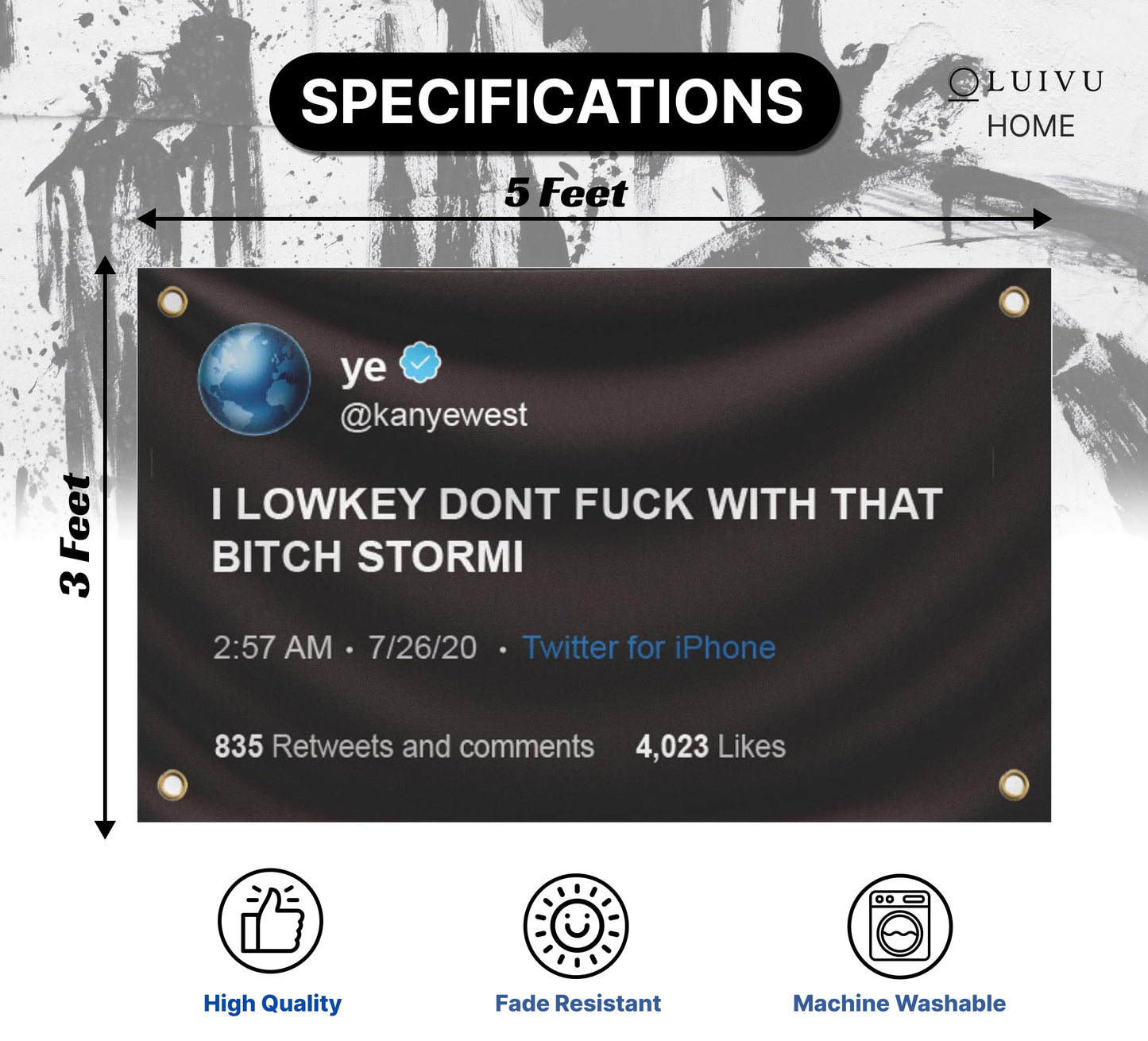 3x5 Ft I Lowkey Don't  With That Bitch Stormi Fake Tweet Polyester Flags - Funny Meme Single Sided Flag Tapestry with 4 Grommets - College Dorm Room