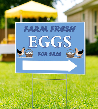 Set of 3 Double Sided 12x16 Inches Farm Fresh Eggs For Sale Sign with Metal H-Stakes