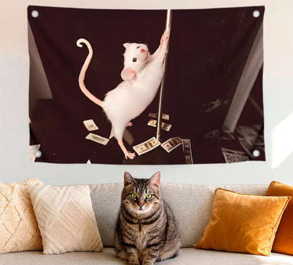 3x5 Feet Funny Flag Picture of Mouse Meme - Four Brass Grommets - Single Sided Cool Banner for Room - Funny Polyester Bright Tapestry for Bedroom Guys