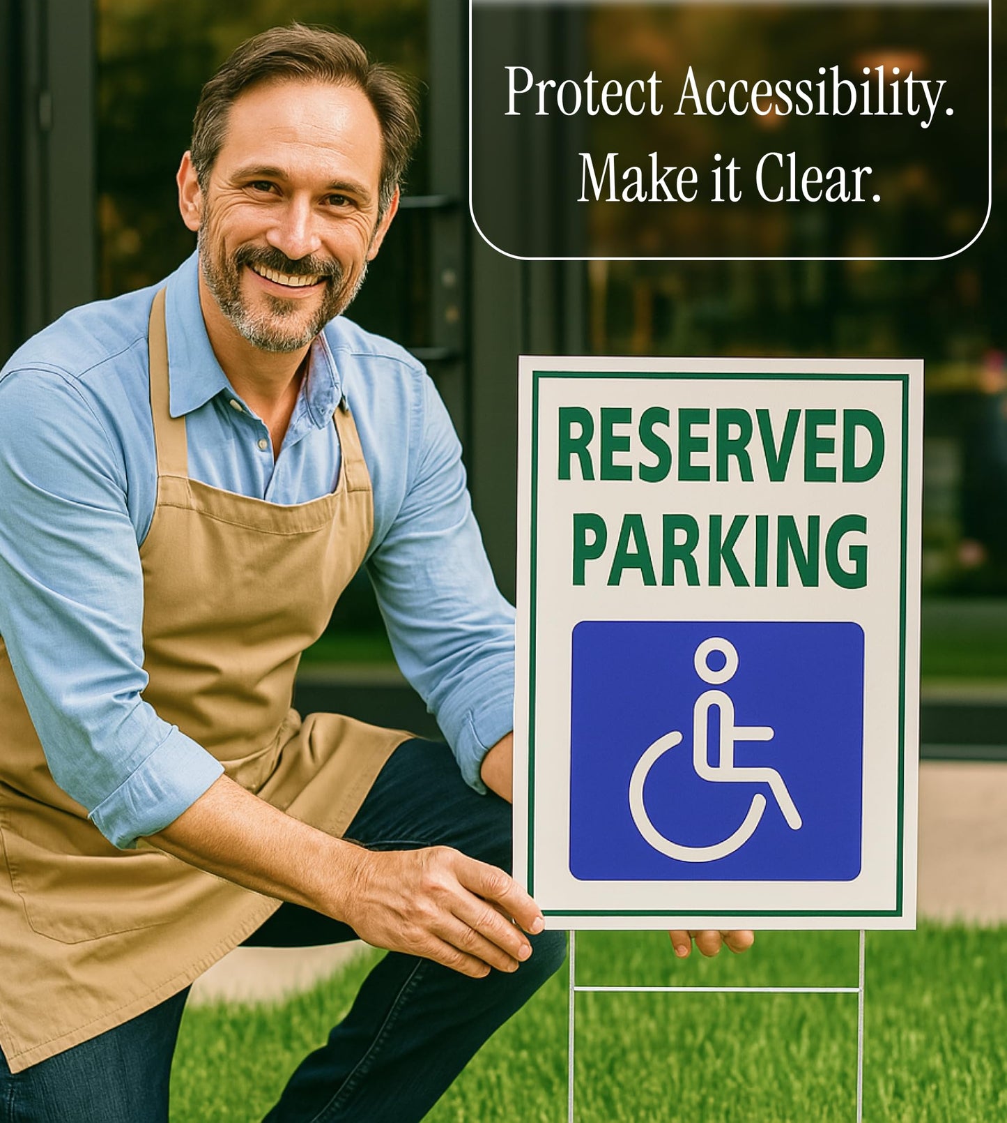 Pack of 3 Reserved Parking Double Sided Sign 12x8 inch with Metal H-Shaped Stakes - Accessible Parking Signs with Picture of Accessible Signs