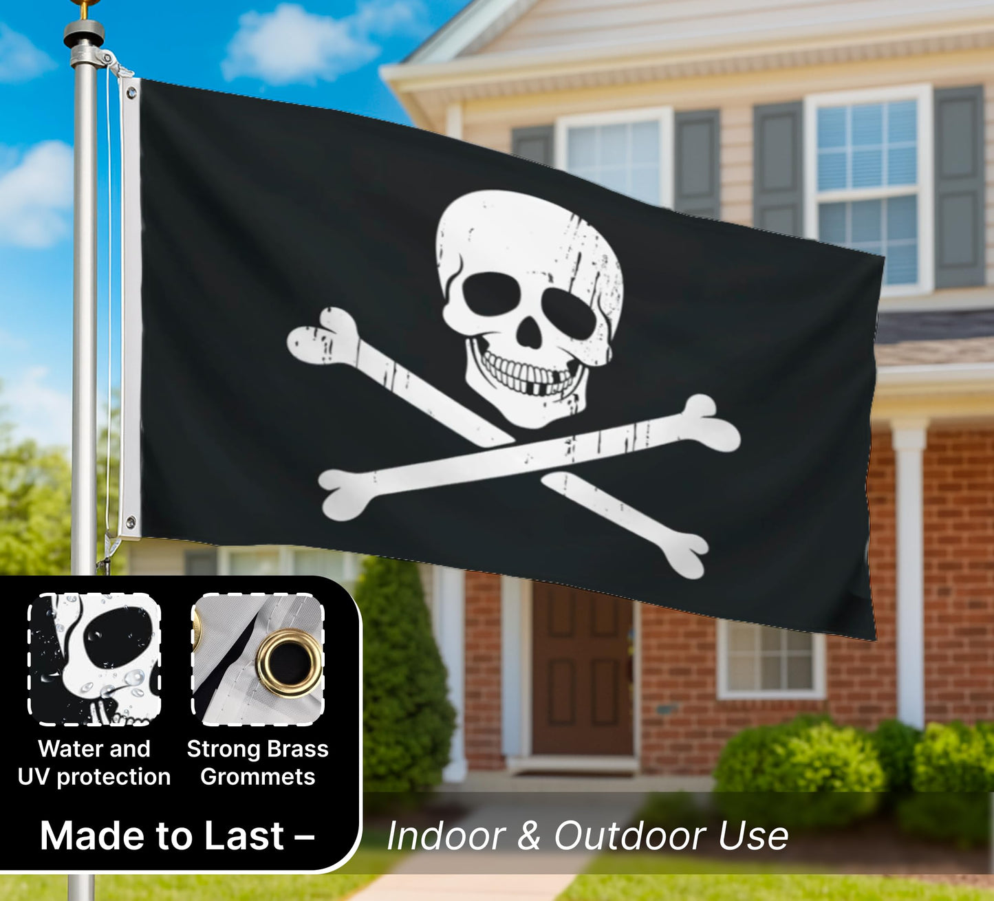 12x18 Inch Black Pirate Skull and Home Polyester Flag - Garden Yard Porch Patio Banner Single Sided Flags with 2 Grommets for Decor - Pirate USA Flag