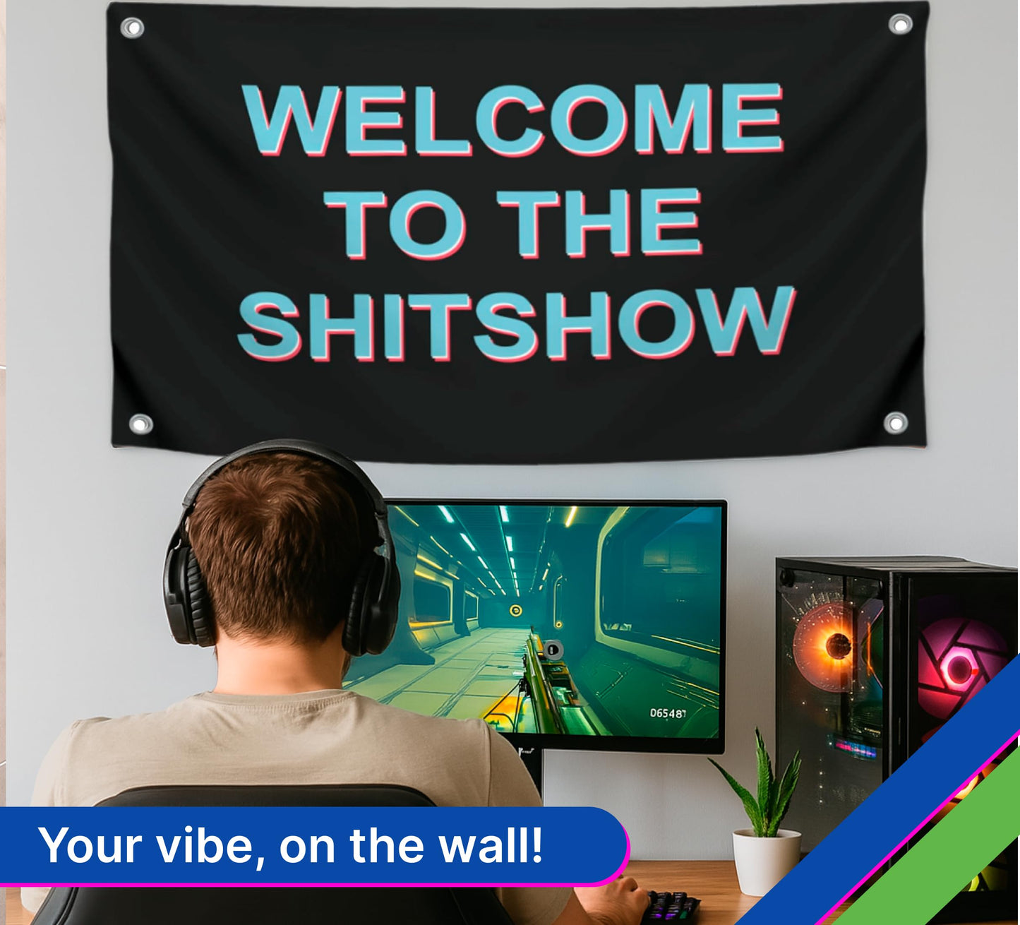 Man Cave Tapestries Funny Gamer Polyester Banner - Welcome To The Shitshow - Party Flags Single Sided College Dorm Rooms Decor - 3x5 Ft Flag