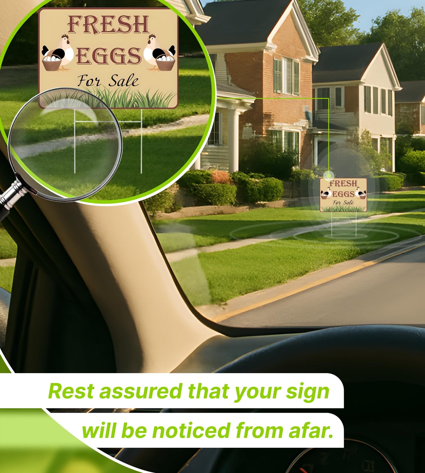 Set of 3 Double Sided 12x16 Inches Fresh Eggs For Sale Sign with Metal H-Stakes - Plastic Sign Fresh or Egg Sign for Outdoor and Indoor