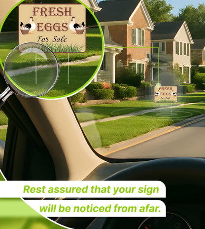 Set of 3 Double Sided 12x16 Inches Fresh Eggs For Sale Sign with Metal H-Stakes - Plastic Sign Fresh or Egg Sign for Outdoor and Indoor
