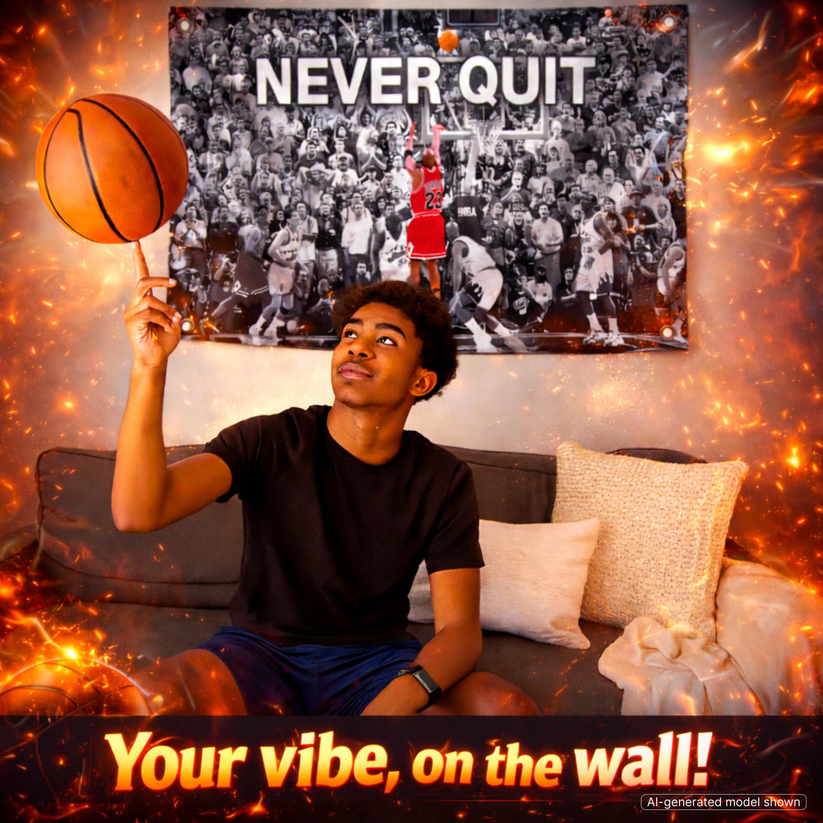 3x5 ft Never Quit Motivational Flag – Home Gym Wall Banner