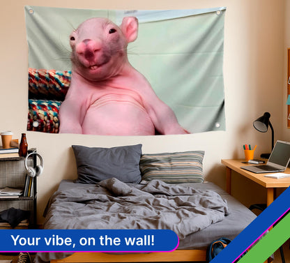 3x5 Feet Bald Rat Meme Single Sided Flag with Four Brass Grommets - Funny Flag for College Party Indoor and Outdoor Decoration