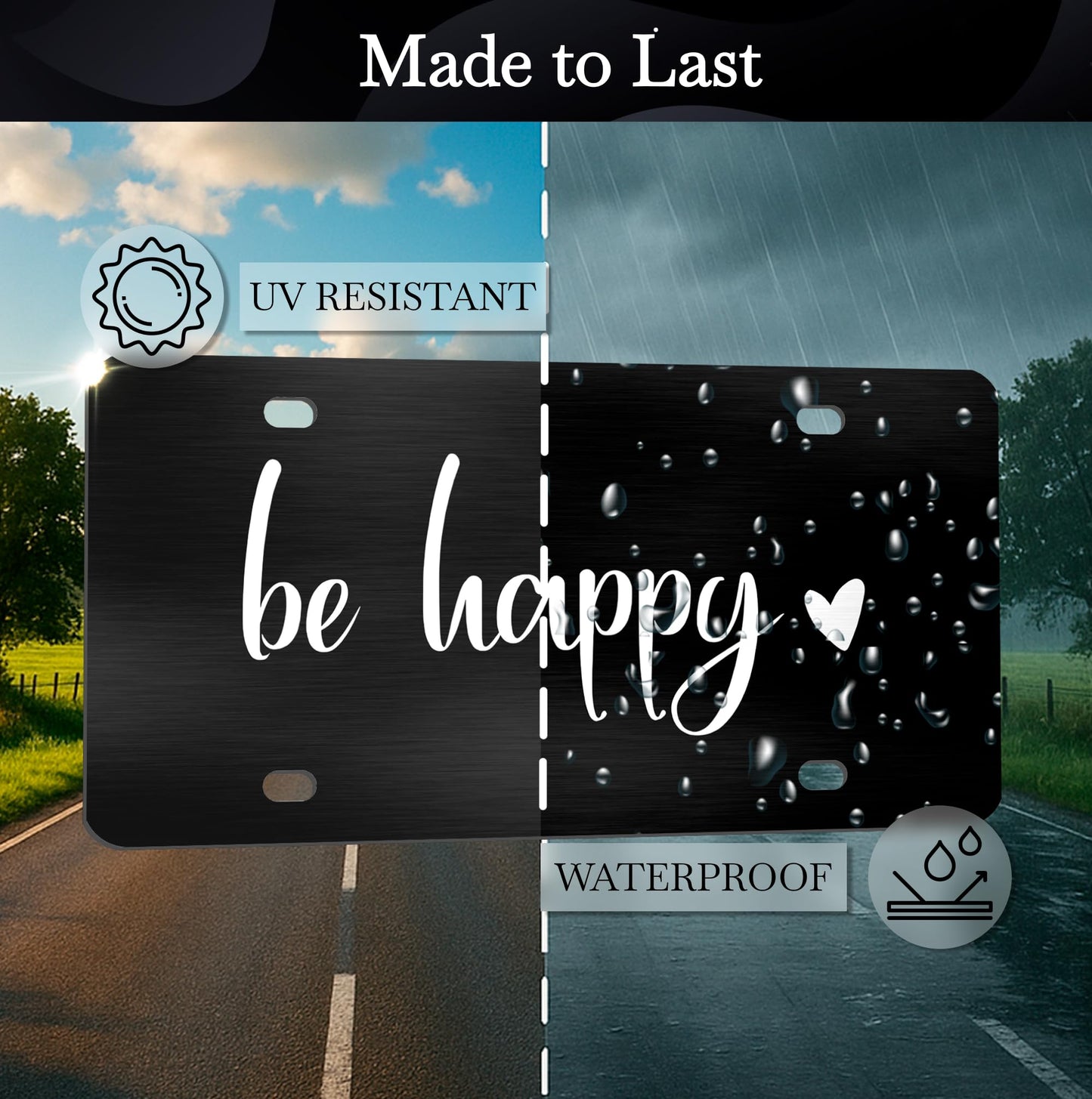 6x12.25 Inch Be Happy Decorative Car Front License Plate Frame with 4 Holes and Screws - Stainless Steel License Plate Frame for Men/Women