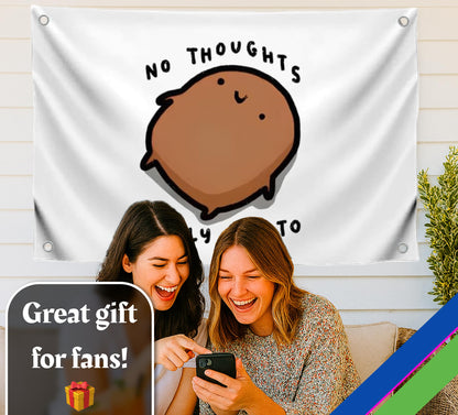 3x5 Feet Potato Meme Flag with Quote No Thoughts Only Potato with Four Brass Grommets.Single Sided Polyester Funny Banner for Wall Bedroom Decoration