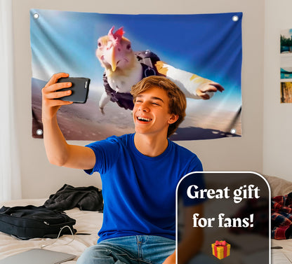 3x5 Feet Funny Polyester Flag with Flying Chicken with Four Brass Grommets - Meme Banner One Chicken Learned to Fly - Flag Who Says Chickens Can't