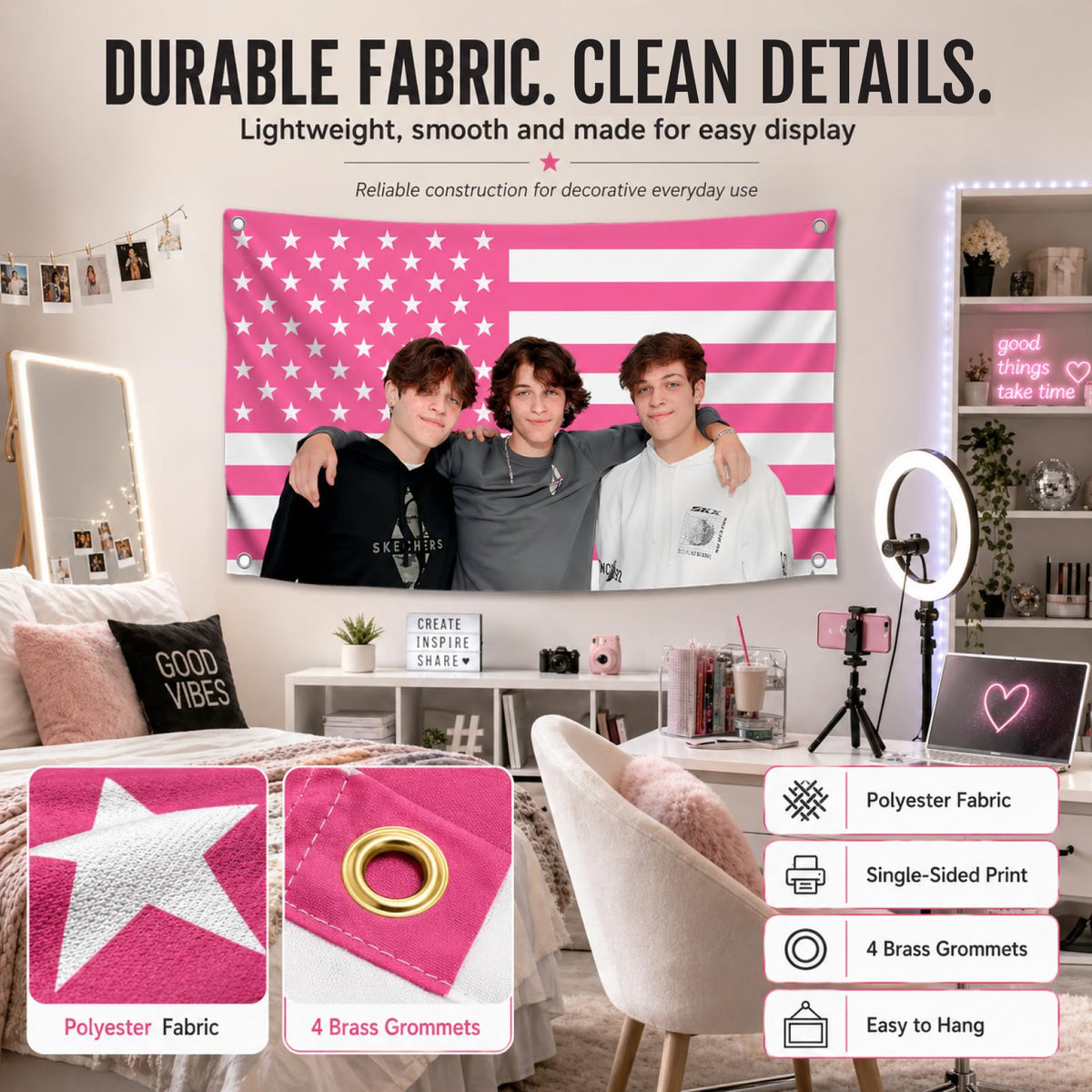 3x5 ft American Triplets Funny Flag – Pink Dorm & Bar Banner