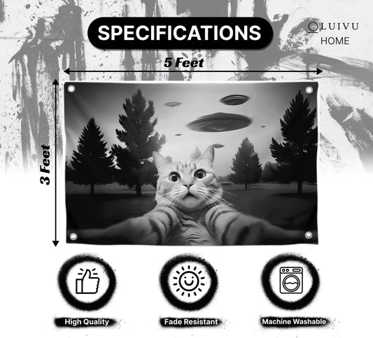 3x5 Feet Funny Cat Wall Single Sided Banner with 4 Brass Grommets - Cat Themed Decoration for Room - Polyester Funny Cats Outdoor or Indoor Flag