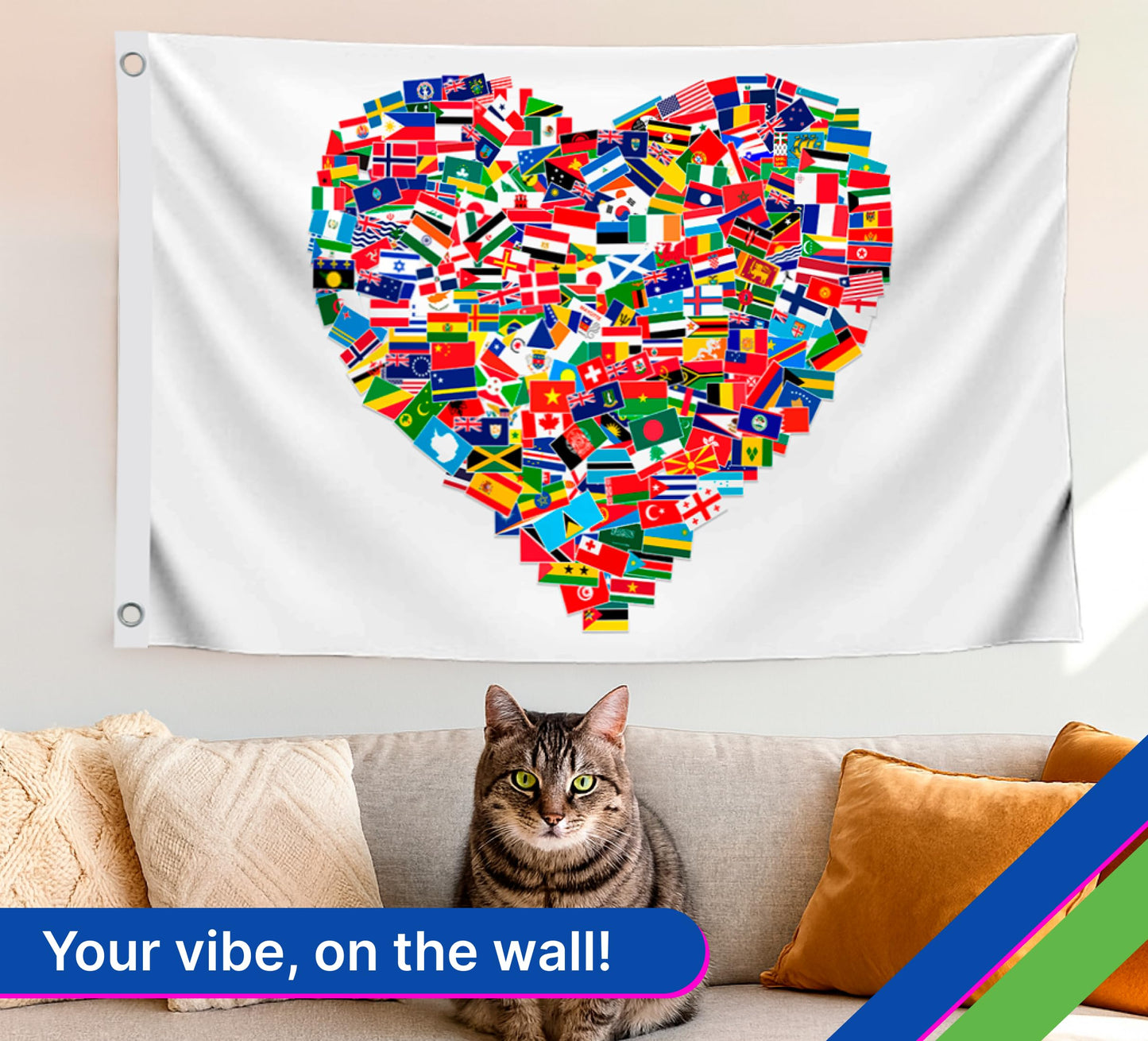 3x5 Feet World Single Sided Flags with 2 Grommets - Peace Love Heart International Global World Country Outdoor Garden Flag - Home Decor Standing