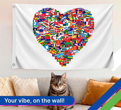 3x5 Feet World Single Sided Flags with 2 Grommets - Peace Love Heart International Global World Country Outdoor Garden Flag - Home Decor Standing