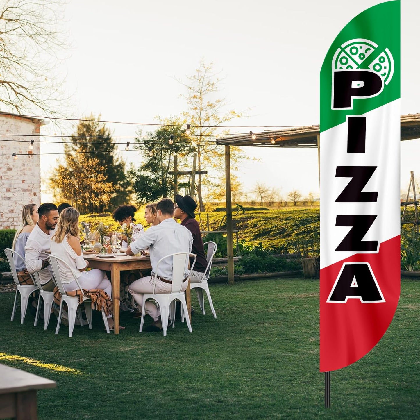 12x2.5 Feet Tall Feather Flags "Pizza" - Single Sided Food Themed Feather Banners - Tall Italy Advertising Flag for Outdoor Garden - Pizza Flags