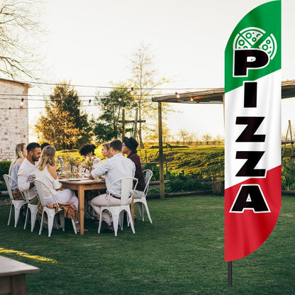 12x2.5 Feet Tall Feather Flags "Pizza" - Single Sided Food Themed Feather Banners - Tall Italy Advertising Flag for Outdoor Garden - Pizza Flags