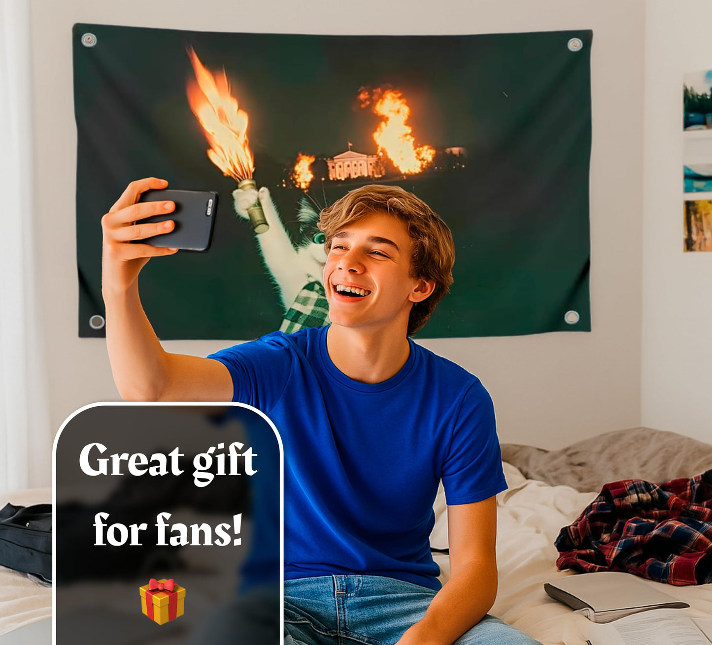 3x5 Feet Cool Flags Banners for Room Guys and Girls with Four Brass Grommets - Single Sided Meme Tapestry Flag with Cat - Polyester Poster for Bedroom