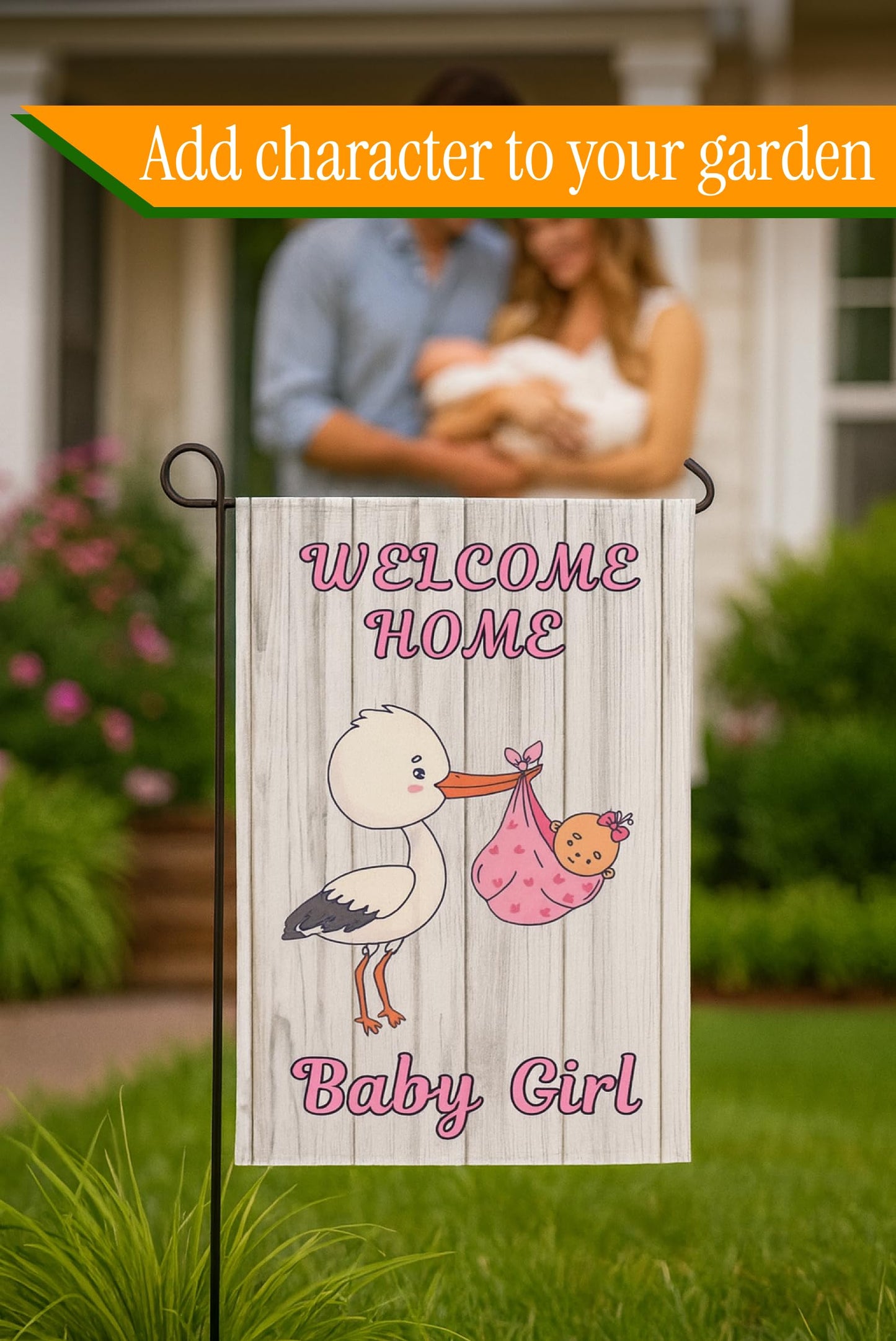 12x18 Inches Double Sided Welcome Home Baby Girl Garden Polyester Flags - Baby Shower Birth Announcement Family Party - Newborn Gender Reveal Pink