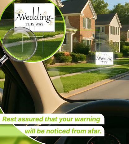 ULVEOL 12x16 inch Pack of 3 Wedding Direction Arrow Signs - Classic White Plastic Wedding Signs with H Stakes - Double-Sided Printed Arrows