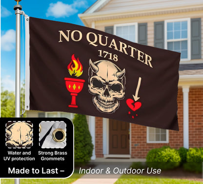 3x5 Ft Pirate No Quarter No Mercy Polyester Flag - Resistant for Outdoor House Room - Single Sided Pirate Skull Stick Flag with 2 Grommets