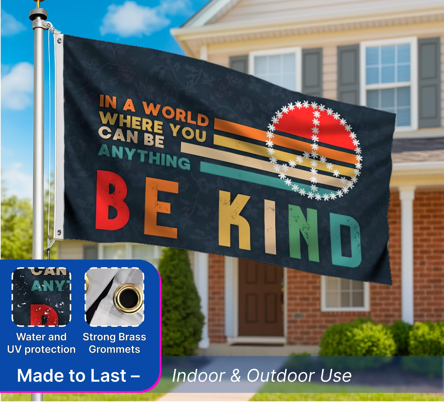 3x5 Feet Be Kind Polyester Flags with 2 Grommets - Banners In A World Where You Can Be Anything - Single Sided Funny House or Cool Tapestry