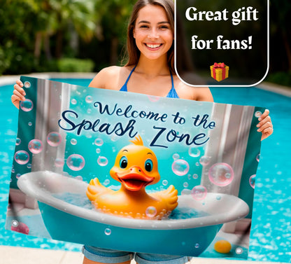 3x5 Feet Baby Duckling Polyester Flag Welcome To The Splash Zone with 4 Brass Grommets - Flag Duck with Shower for Wall Decoration