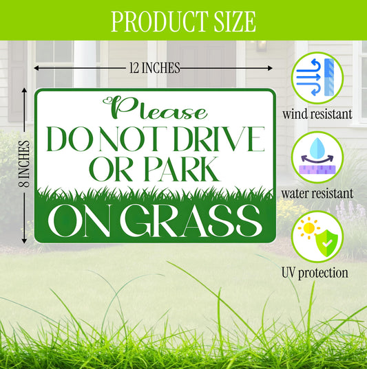 8x12 inch 6X Please Do Not Drive or Park on Grass Yard Plastic Sign With H-Stakes