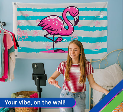 3x5 Feet Pink Flamingo Flag with 2 Brass Grommets - Single Sided Banner Tropical Bird Flower Stripe Flags - Big Flag Outdoor Indoor