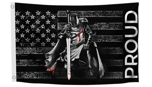 3x5 Ft American Flag With Templar Knights Polyester Flag with 2 Grommets - Proud Knight Decorations USA House or Home Wall Single Sided Flags