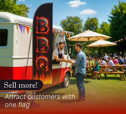 12x2.5 Feet Tall Feather Single Sided Flags "BBQ" - Barbeque Swooper Advertising Flag for Outside - Special and BBQ Themed Flag