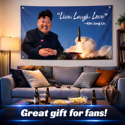 3x5 Feet 100% Lightweight Polyester Flag - Live Love Laugh Kim Jong Flags with Four Brass Grommet - Funny, Cool Single Sided Flag for Decor Boys Room