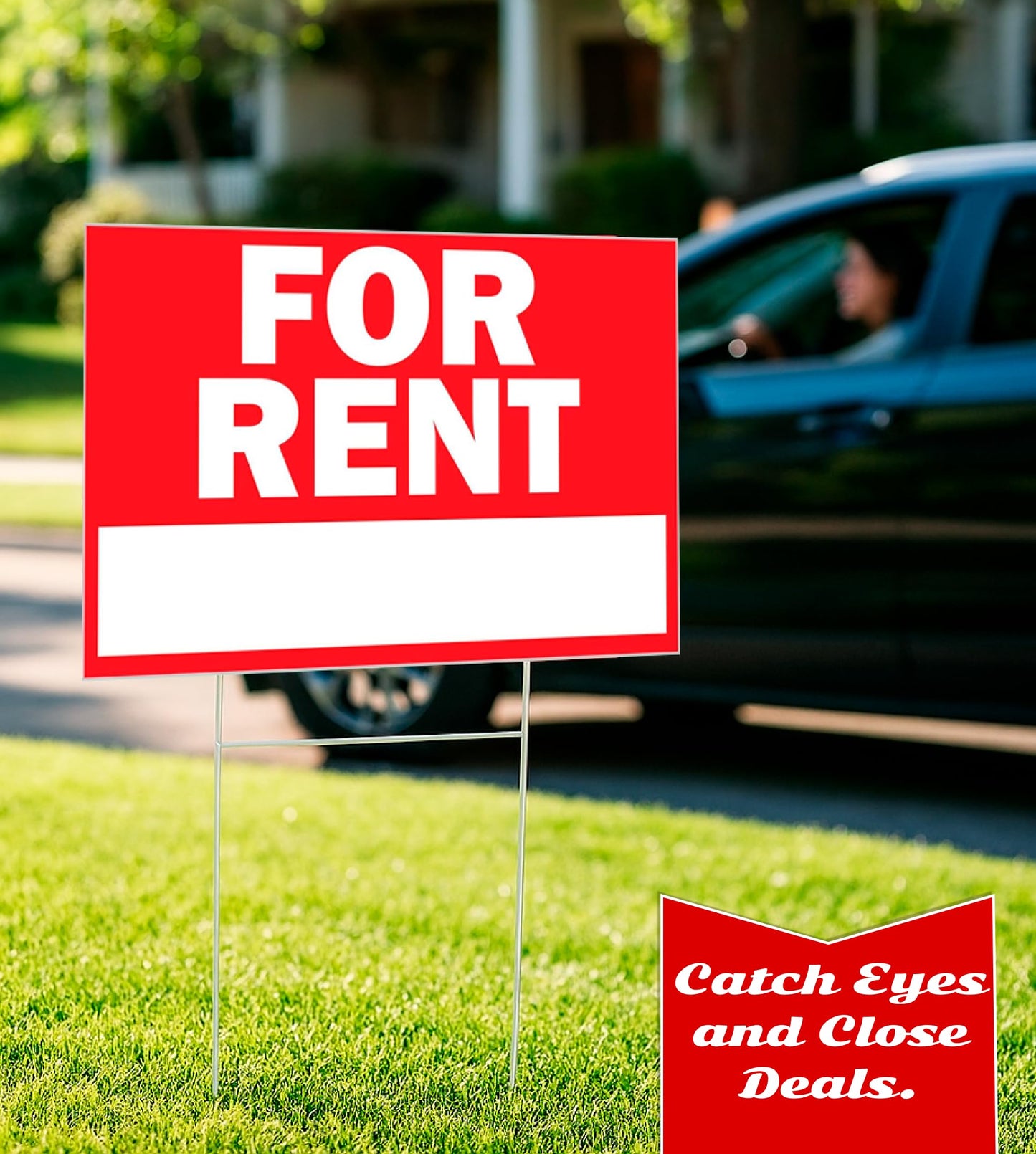 Double Sided Plastic Home for Rent sign - Set of 3 Pieces 12x8 Inch - Yard Sign with Tall Stands for Rentals Home Car Apartment Stores Business