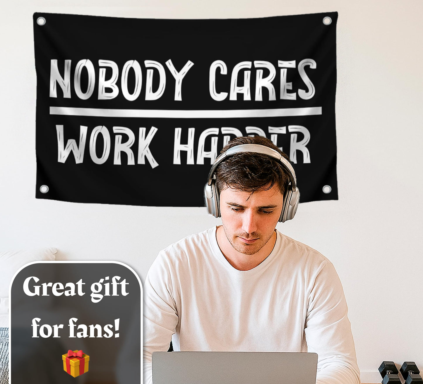 3x5 Ft Nobody Cares Work Harder Single Sided Flag with 4 Brass Grommets - Backyard Lawn Hanging Decor Polyester Flags - Stay Motivated