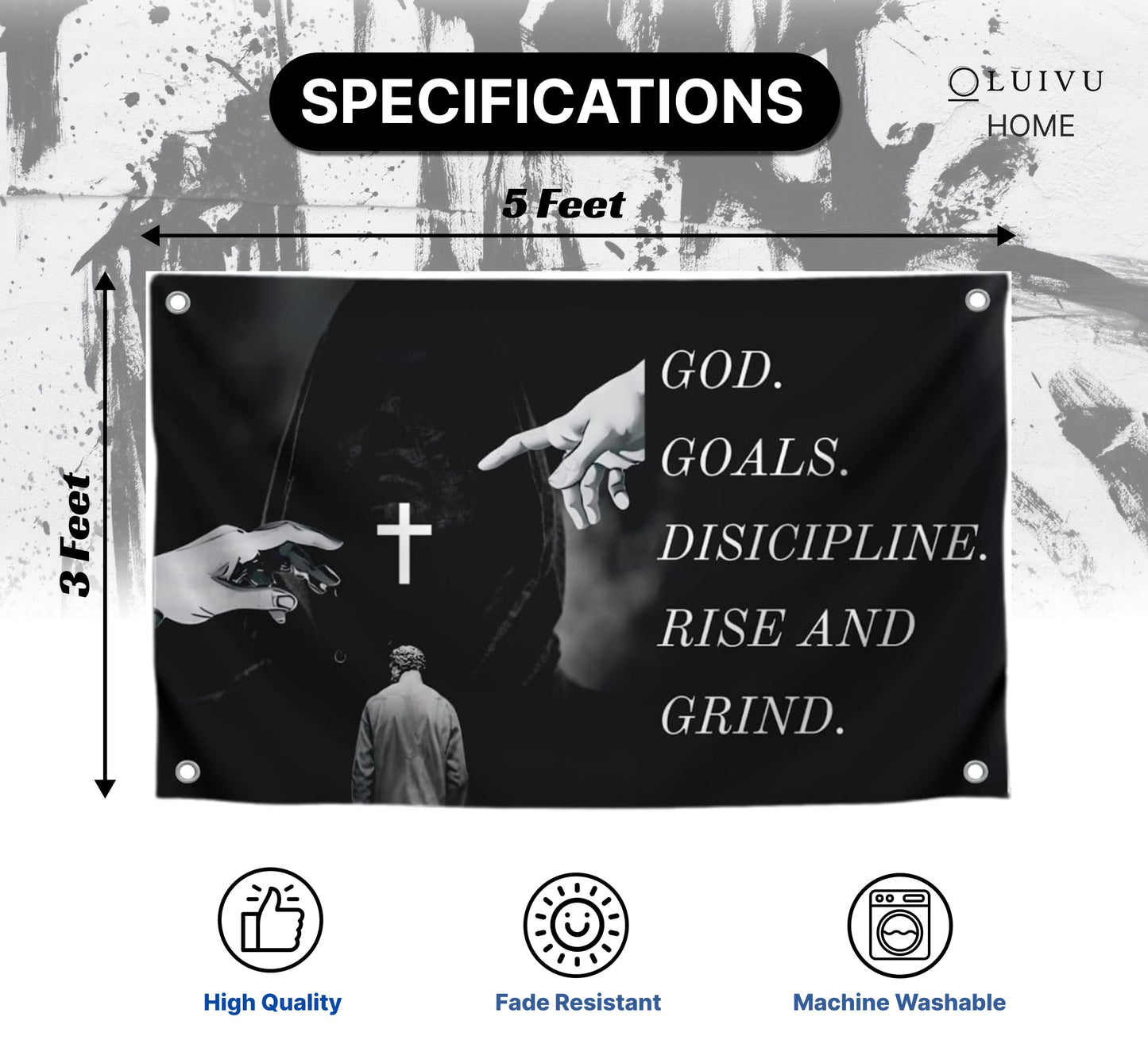 3x5 Feet Bible Verses Polyester Flag God. Goals. Discipline Rise and Grind with Four Brass Grommets - God's Discipline Flags for Wall Decoration