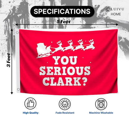 3x5 Ft Winter Merry Christmas Polyester Flag with 2 Grommets - You Serious Clark? - Single Sided Decoration Funny Holiday Flags for Outdoor Farmhouse