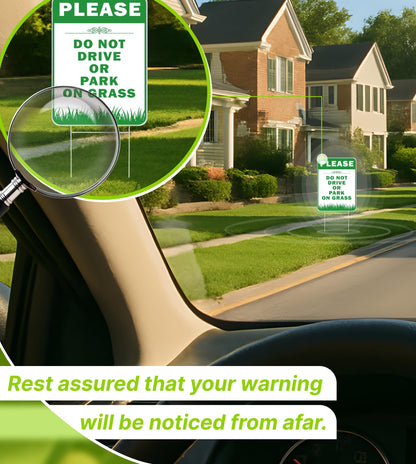6X 12x8 Inches Please Do Not Drive Park On Grass Double sided Signs with Stakes Plastic Street, Road No Parking Sign With H-Stakes