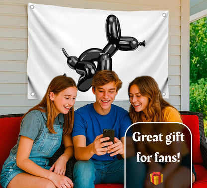 3x5 Feet Adult Humor Modern Bathroom Single Sided Flag with 4 Grommets - Balloon Dog Wall Banner - Funny Black Bathroom Decoration