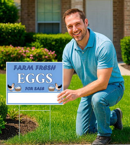 Set of 3 Double Sided 12x16 Inches Farm Fresh Eggs For Sale Sign with Metal H-Stakes