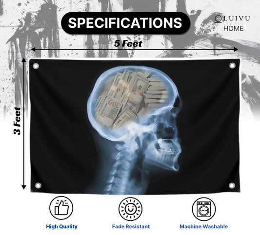3x5 Feet Polyester Flag Billionaire Lifestyle with Four Brass Grommets - Funny Banner with Money Instead of Brains.Tapestry Men Outdoor or Indoor Flag