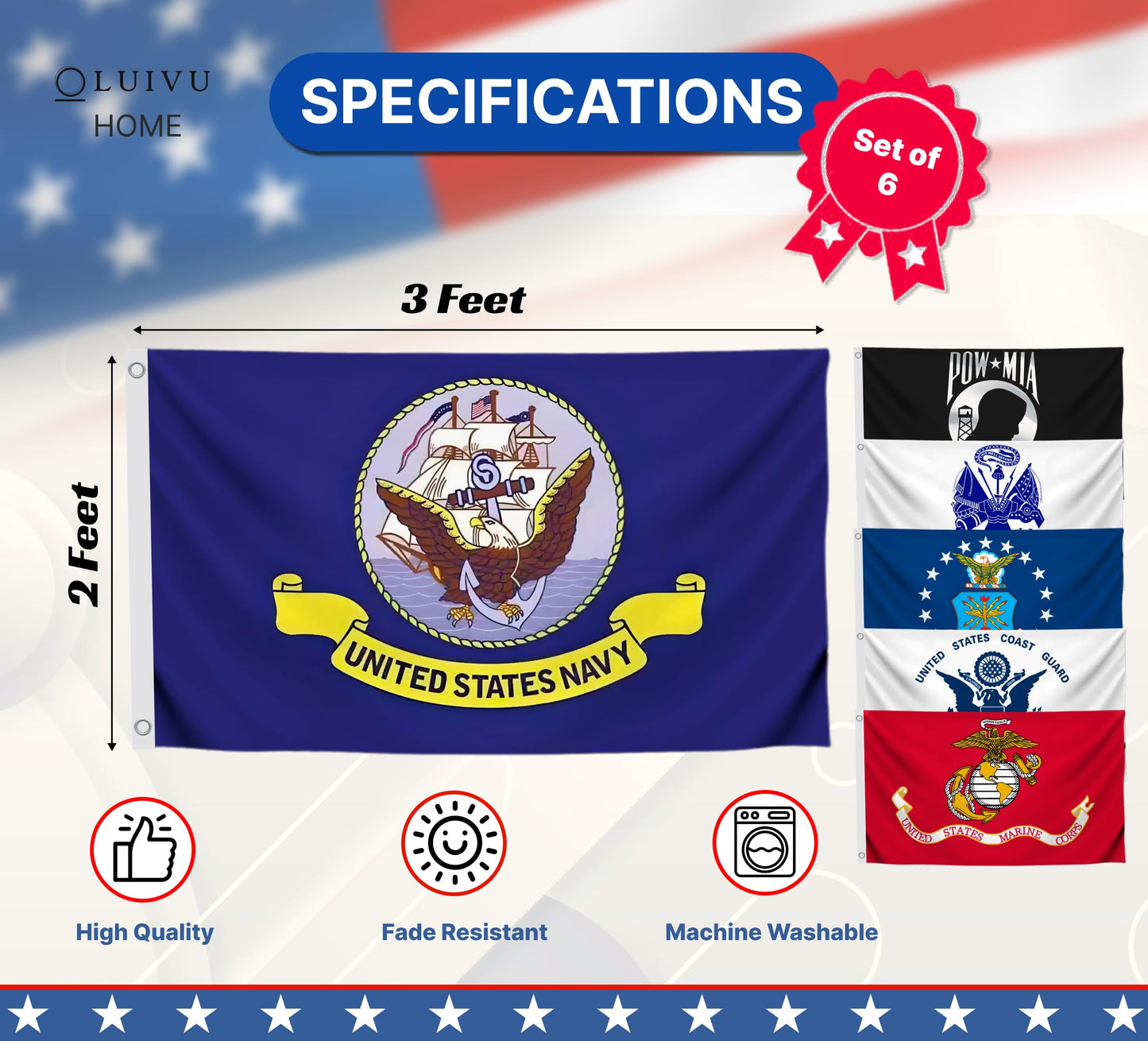 2x3 Feet Single Sided Polyester Military Flags with 2 Grommets Set of Five Branches - Army Flags Set Space Force - Licensed Armed Forces Flag